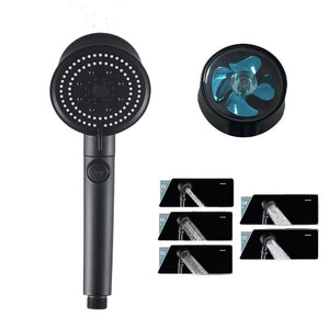LED Wind Turbine Shower Head – 5-Color Glow Shower with Silicone Nozzles & Adjustable Spray Modes