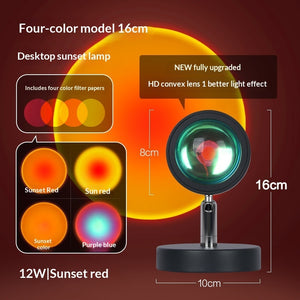 Sunset Projection Lamp – 4-Color LED Sunset Light for Bedroom, Living Room & Ambient Mood Lighting