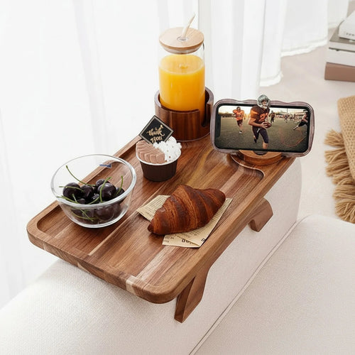Sofa Armrest Tray – 3-in-1 Clip-On Couch Table with Rotating Cup Holder & Phone Stand