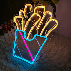 Food LED Neon Sign – Hamburger, Pizza & Fries Neon Light for Bedroom, Bar, Restaurant & Room Decor